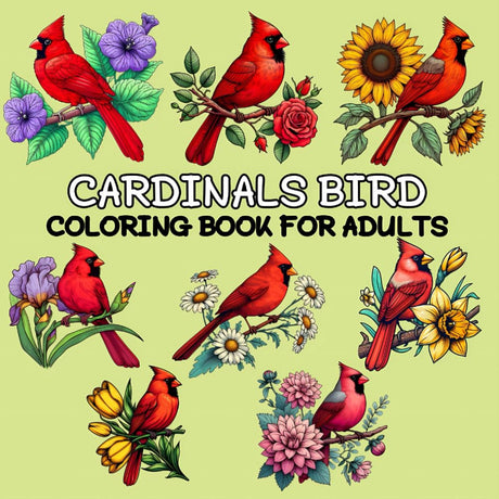 Cardinals Bird Coloring Book: Beautiful Birds and Flowers Coloring Book For all ages Beginner Women and Men Girls 31 Easy and Simple, Stress Relieving And Relaxation Majosta