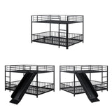 Bellemave Full Over Full Bunk Bed with Slide and Ladder, Metal Bunk Bed for Kids, Girls, Boys, Removable Fence, Low Bunk Bed with Slide, with Door, Black Bellemave