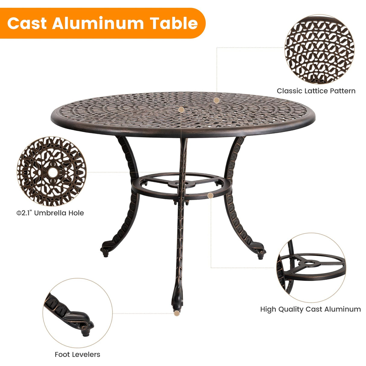 Mazatzal 5-Piece Patio Dining Set, Outdoor All-Weather Cast Aluminum Furniture Set with Umbrella Hole, Outside Table and Chair Set with Cushions, Large Metal Table and Patio Chairs for Patio Garden Mazatzal