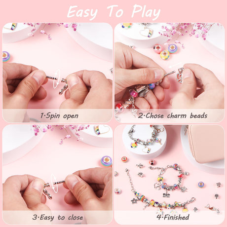 UFU Charm Bracelet Making Kit Girls Beads for Jewelry Making Kit, Unicorns Arts Crafts Gifts Set for Teen Girls Age 5 6 7 8-12, with a Portable Bracelet Organizer Box UFU