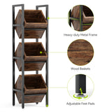 LITTLE TREE 3-Tier Basket Stand, Wooden Floor Stand Shelving Unit, Rustic Standing Organizer Storage Rack for Kitchen, Bathroom, Living Room LITTLE TREE
