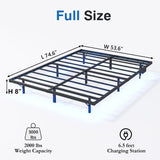 HAVONIZD Floating Bed Frame Full with LED Lights and Charging Station - 8 inch Platform Bed Frame No Box Spring Needed, Easy Assembly HAVONIZD