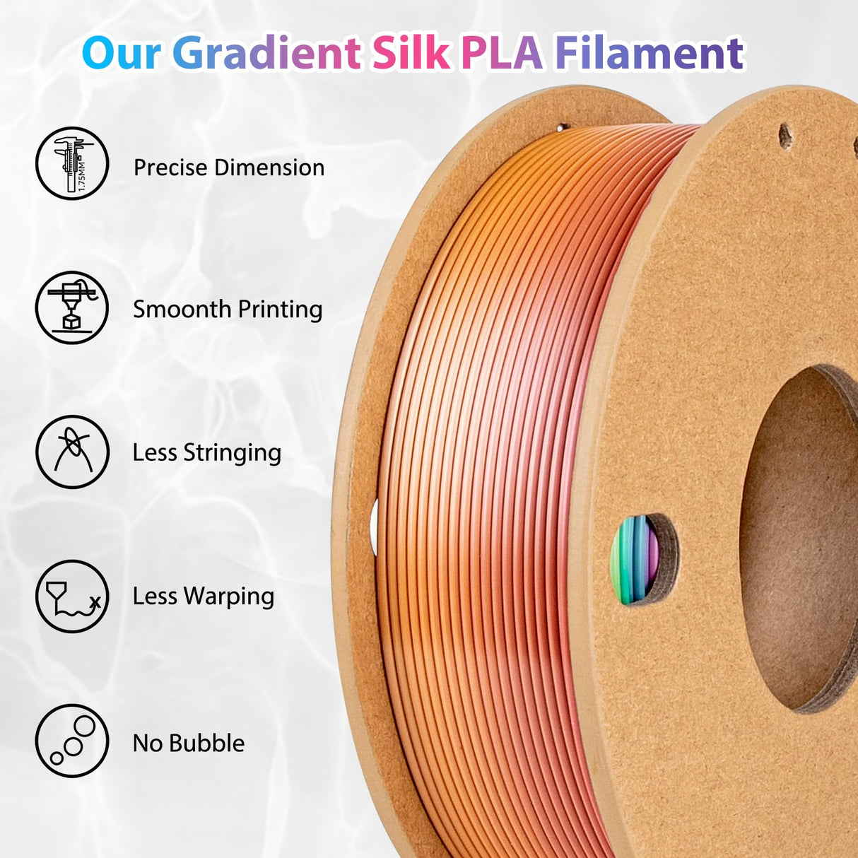 3Dgenius Silk Rainbow PLA Filament 1.75mm Silk PLA 3D Printer Filament Shiny Fast Color Changing Gradient Filament Fit Most FDM Printers, 250g Spool(0.55lbs), Candy Series 3Dgenius