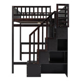 URTR Espresso Full Loft Bed with Storage Stairs, Wardrobe, and Desk for Optimal Space Utilisation URTR