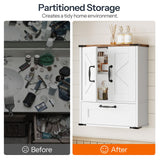 HOOBRO Farmhouse Wall Mounted Cabinet with Adjustable Shelf, Medicine Cabinet with Flip-Down Door, Over The Toilet Bathroom Organizer, for Small Bathroom, Kitchen, White and Walnut HOOBRO