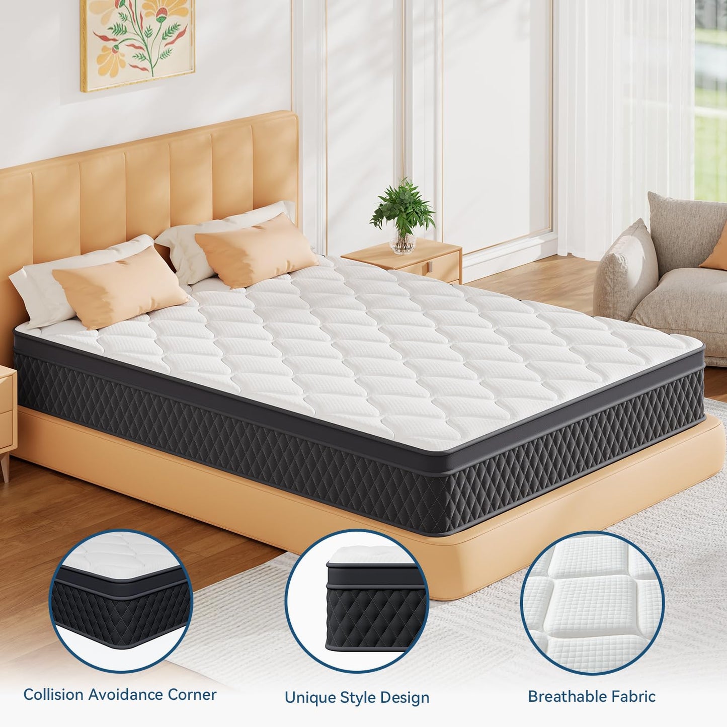 ELEMUSE 12 Inch Queen Mattress in a Box, Memory Foam Hybrid Mattress with Individually Pocketed Springs for Isolate Motion, Pressure Relief, CertiPUR-US Certified