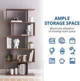 Cozy Castle Set of 2 Geometric Bookcase, S-Shaped Modern Bookshelf, Room Divider Bookshelf, 62" Tall Unique Abstract Bookcase with 5-Tier Display Shelf for Living Room Office, Rustic Brown Cozy Castle