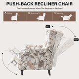 UIXE Pushback Recliner Chair, Fabric Upholstered Armchair Push Back Accent Chair for Living Room, Rivet Trim Home Theater Single Sofa Bedroom Reading Seat with Footrest - Beige Plants UIXE
