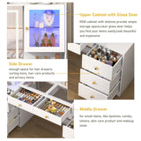 62" Large White Vanity Desk w/ Tempered Glass Top,60000-color LED Lights,Power Outlet, Make up Vanity w/ 3 Lights Mode LED Mirror,9 Drawers,2 RGB Cabinet LED Vanity Table for Women,Girls chartustriable
