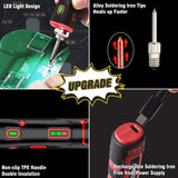 FrogBro 11W 2500mAh Cordless Soldering Iron Kit, Upgrade Max 968℉ Fast Heating Portable Soldering Iron, USB Rechargeable Soldering Iron High Capacity with Touch Sensor & LED Spotlight (2 tips+adaptor) FROGBRO