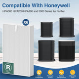 HPA300 HEPA Air Purifier Filter R for Honeywell Air Purifier HPA100/200/300 and 5000 Series, 6 Pack True HEPA Filter Compatible with Honeywell R Filter (HRF-R3 & HRF-R2 & HRF-R1) Cabiclean
