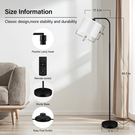 BoostArea Dimmable Floor Lamp for Living Room,Arc Sofa Lamps with Remote Control,Stepless Dimmable & Colors Temperature,2700k-6500k,67 in,Tall Modern Standing Lamp for Bedroom Study Room Office,White BoostArea