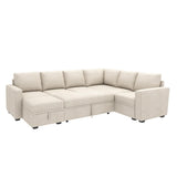 HONBAY Modular Sectional Sleeper Sofa with Pull Out Bed, U Shaped Sectional Couch with Storage Ottoman Convertible 7-Seater Sofa, Beige HONBAY