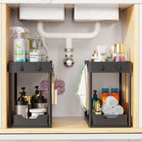 Simple Trending Under Sink Organizer 2 Pack, Sink Pull-Out Sliding Storage Cabinet, 2-Tier Under Shelf Organizer for Kitchen Bathroom, Black Simple Trending