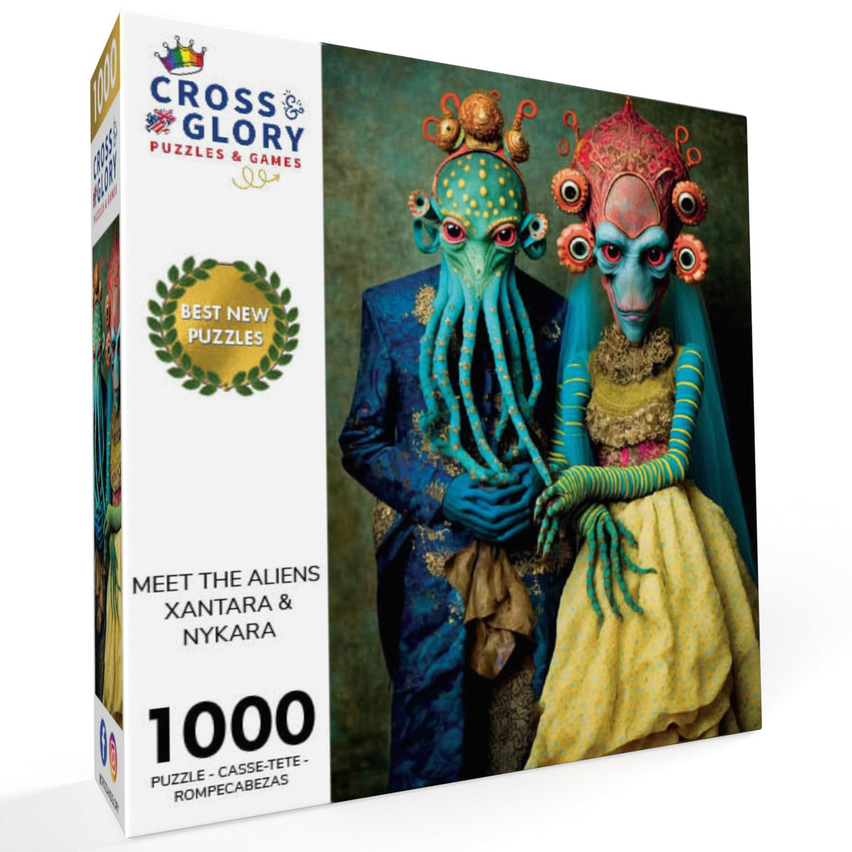 Cross & Glory - Meet The Aliens: Xantara and Nykara - 1000 Piece Jigsaw Puzzle | Unique Alien Couple Artwork | Satin Finish Cross & Glory