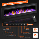 BETELNUT 68" Electric Fireplace Wall Mounted and Recessed with Remote Control, 750/1500W Ultra-Thin Wall Fireplace Heater W/Timer Adjustable Flame Color and Brightness, Log Set & Crystal Options BETELNUT