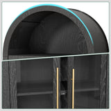 infurnic Arched Display Cabinet, 63'' Tall 5-Tier Arched Bookcase with Glass Doors & Adjustable Shelves for Living Room, Dining Room & Kitchen, Black infurnic