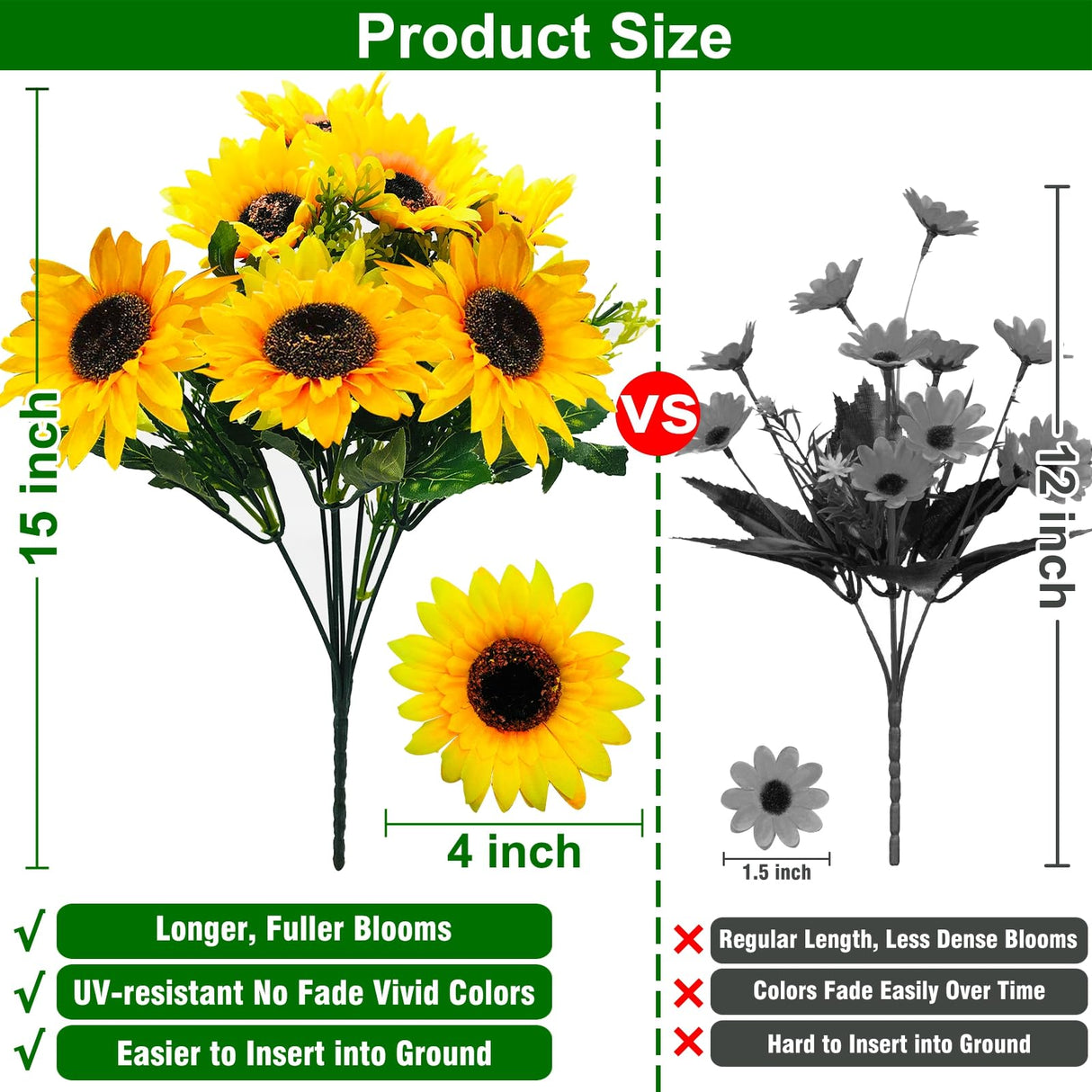 TURNMEON 28Pcs Sunflowers Artificial Flowers Bulk Spring Summer Decor, 4 Pack Fake Flowers Silk Faux Sunflower Bouquet Arrangement for Vase Wedding Table Home Porch Indoor Outdoor Cemetery Decorations TURNMEON
