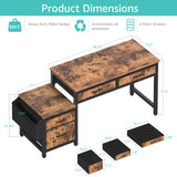 Lufeiya Computer Desk with Fabric File Drawers Cabinet, 57 Inch Home Office Desks with Filing Cabinet Printer Stand for Small Space, Study Writing Table PC Desks for Bedroom, Brown Lufeiya
