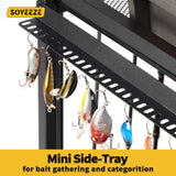 SOYEEZE Large Size Fishing Rod Holders for Garage, Heavy Duty 3-Tier Fishing Pole Rack Holds Up to 12 Rods, Fishing Gear Organizer with 2 Metal Baskets, Fishing Storage Cart with Lockable Wheels SOYEEZE