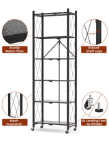 ALANNG 73.6 Inch Folding Bookshelf, 6 Tier Metal Bookcase and Bookshelves, Tall Shelves for Living Room Office Bedroom, Heavy Duty Book Shelve Free Standing Open (Black, 2PACK) ALANNG