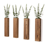 Mokof 4 Pack Wooden Wall Planters with Fake Eucalyptus Stems, Modern Farmhouse Wood Vases Plants Wall Decor for Living Room, Bedroom, Bathroom (Dark Brown) Mokof