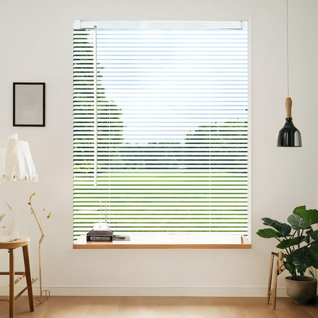 AIRLAJYID Cordless Vinyl Mini L Blinds 31" W x 64" H, 1" Slat White Horizontal Windows L Blind for Door, Shades, Camper, Light Filtering, Interiors, Arrive 1/2 Inch Narrower Indoor AIRLAJYID