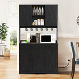 Grepatio 71" Kitchen Pantry Cabinet, Pantry Cabinet with Charging Station, Storage Cabinets with Door, Adjustable Shelves and Hooks, Farmhouse Kitchen Hutch for Dining Room, Living Room (Black) Grepatio