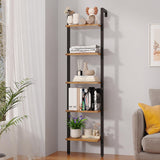 YMYNY 5 Tiers Ladder Bookcase, Industrial Wall Mounted Bookshelf, Open Display Rack with Metal Frame, Wooden Storage Shelves for Bedroom, Home Office, Plant Stand, Rustic Brown, 70*17.3*11.8"UHBC015H YMYNY