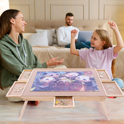 1500 Piece Wooden Folding Puzzle Table with Legs, 27" x 35" Jigsaw Wooden Puzzle Board with 6 Sliding Drawers and Puzzle Cover Jigsaw Puzzle Table for Adults Birthday Gift for Family - WoodArtSupply