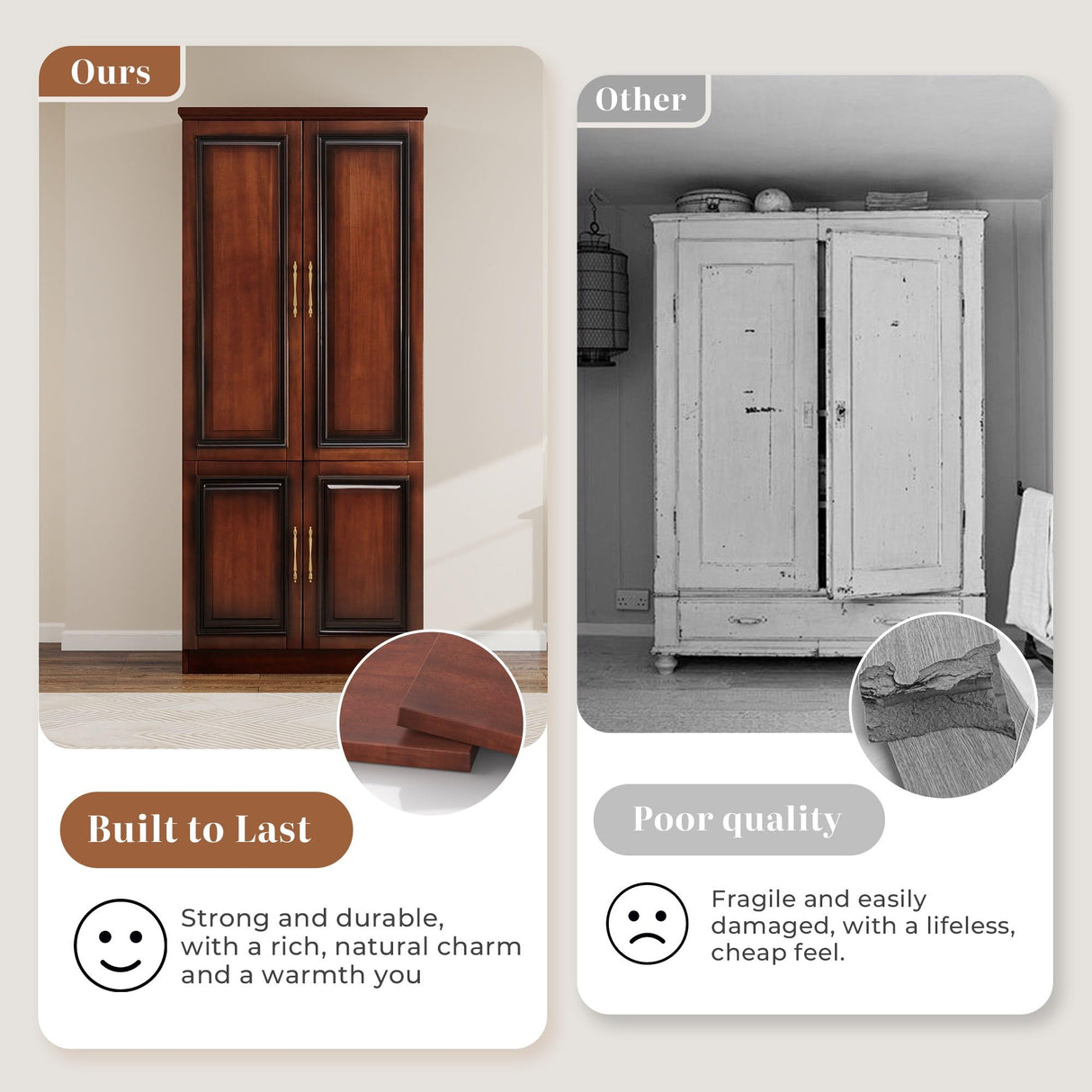 Tafeumob Solid Wood Armoire Wardrobe: Small Classic 2 Doors Solid Wood Bedroom Armoires with Hangingrod Clothes Cabinet Storage Cherry Red Finish 31.26" L x 19.69" W x 70.87" H Tafeumob