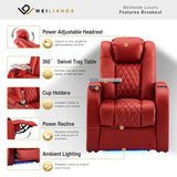 Weilianda Home Theater Seating Top Grain Leather Zero Gravity Recliner Chair Power Headrest Recline Movie Seat Gaming 7 Colors Mood Light Sofa with Tray Table USB Charge Row of 1 Red Weilianda