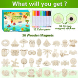 Worgree Summer Crafts for Kids, 36 Pcs DIY Wooden Magnets Art Craft Supplies Painting Kit for Boys Girls Ages 4-8 8-12 Birthday Party Gifts Summer Activities School Classroom Prizes Worgree