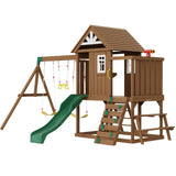 VEVOR Wooden Swing Set, 9 in 1 Outdoor Playground Sets for Backyards, 2 Swings, Trapeze Bar, 6 FT Slide, Large Upper Fort with Kitchen Toys, Flat Step Ladder, Rock Wall, Picnic Table, Sandbox VEVOR