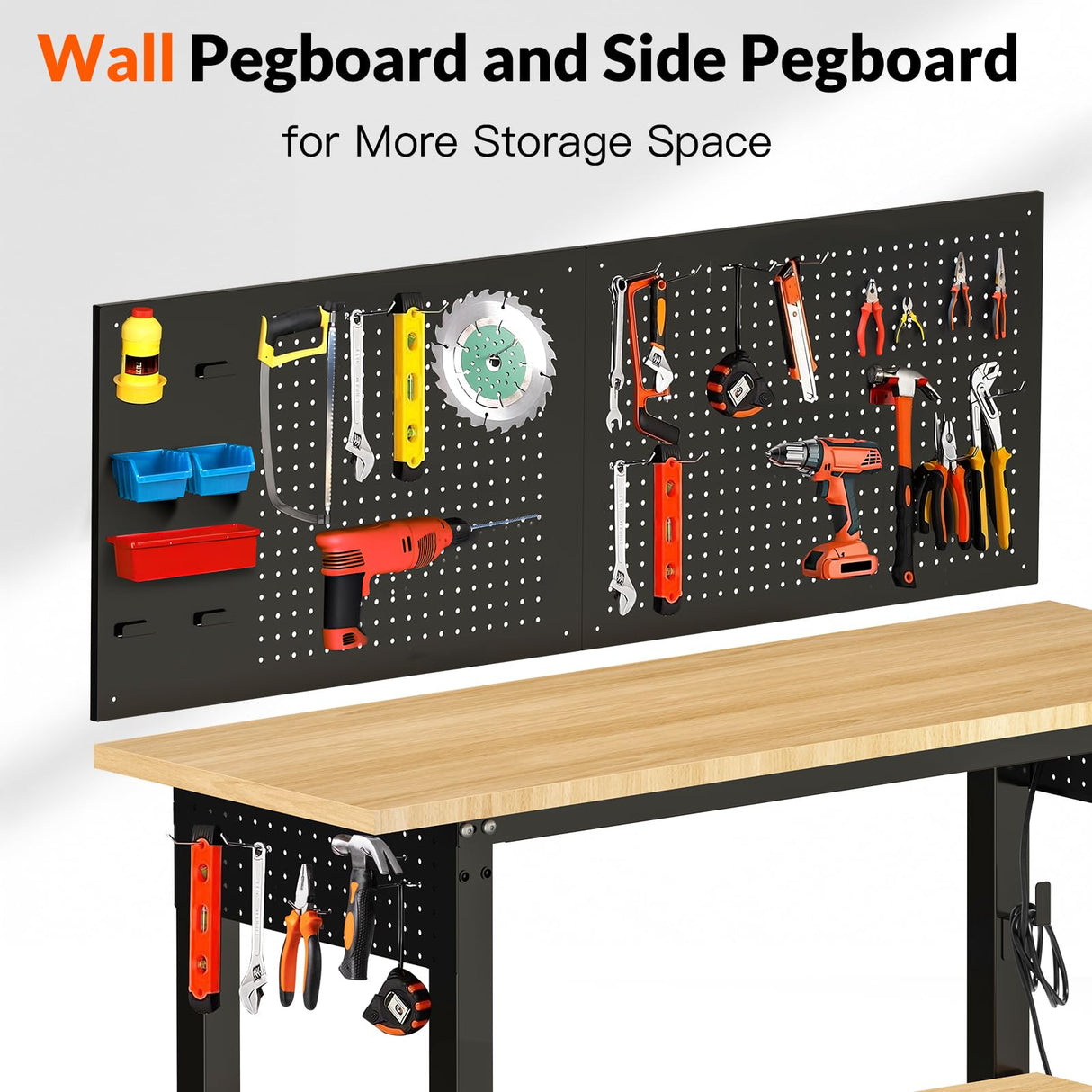 MUWOOD Adjustable Height Work Bench 48×24 Workbench for Garage with Under Table Shelf Heavy Duty Rubber Wood Work Table for Shop Woodworking, Office, Home, Commercial MUWOOD