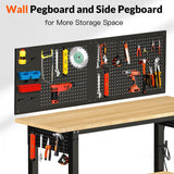 MUWOOD 48“ Adjustable Height Workbench Work Bench for Garage Work Table with Under Table Shelf Heavy Duty Rubber Wood Top for Shop Woodworking, Office, Home, Commercial MUWOOD