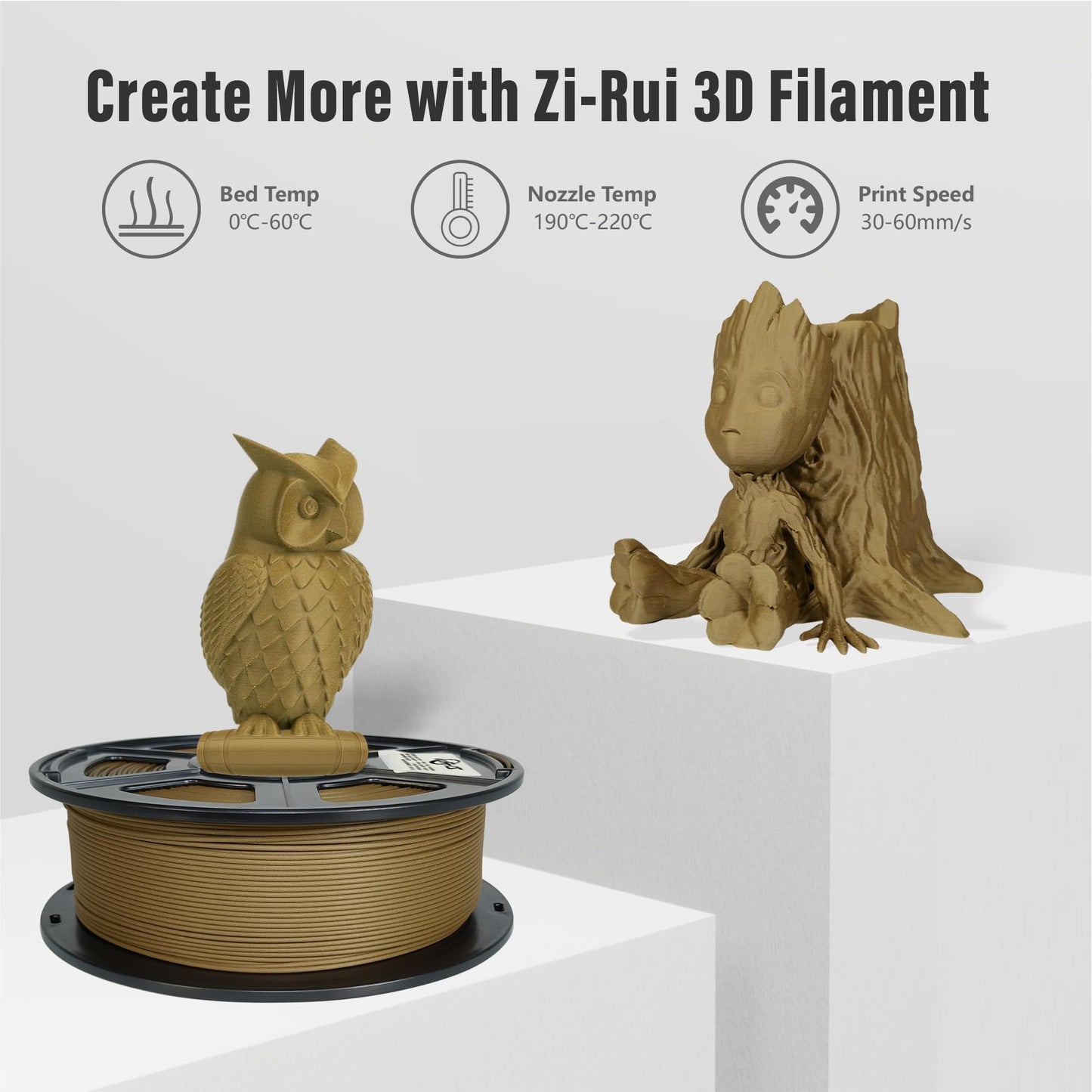 Zi-Rui PLA Wood Filament 1.75mm PLA 3D Printer Filament 1.75mm Walnut 3D Printer Filament with 30% Real Wood FiberWood Texture Filament,1KG - WoodArtSupply