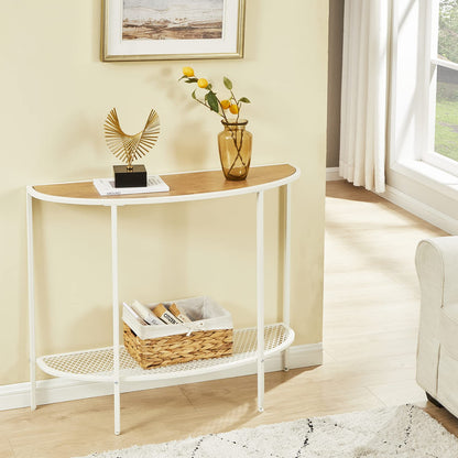 SAYGOER 2-Tier Half Moon Console Table with Storage Shelves in Oak White for Entryway, Living Room, and Office - WoodArtSupply