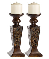 Creative Scents Schonwerk Pillar Candle Holder Set of 2- Crackled Mosaic Design- Functional Table Decorations- Centerpieces for Dining/Living Room- Best Wedding Gift (Brown) Creative Scents
