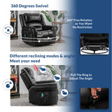SOCIALCOMFY Swivel Rocker Recliner Chair with Heat and Vibration, 360° Swivel Glider Rocker Manual Reclining Chair, Massage Rocking Recliners with Side Pockets & USB Ports for Living Room, Black SOCIALCOMFY