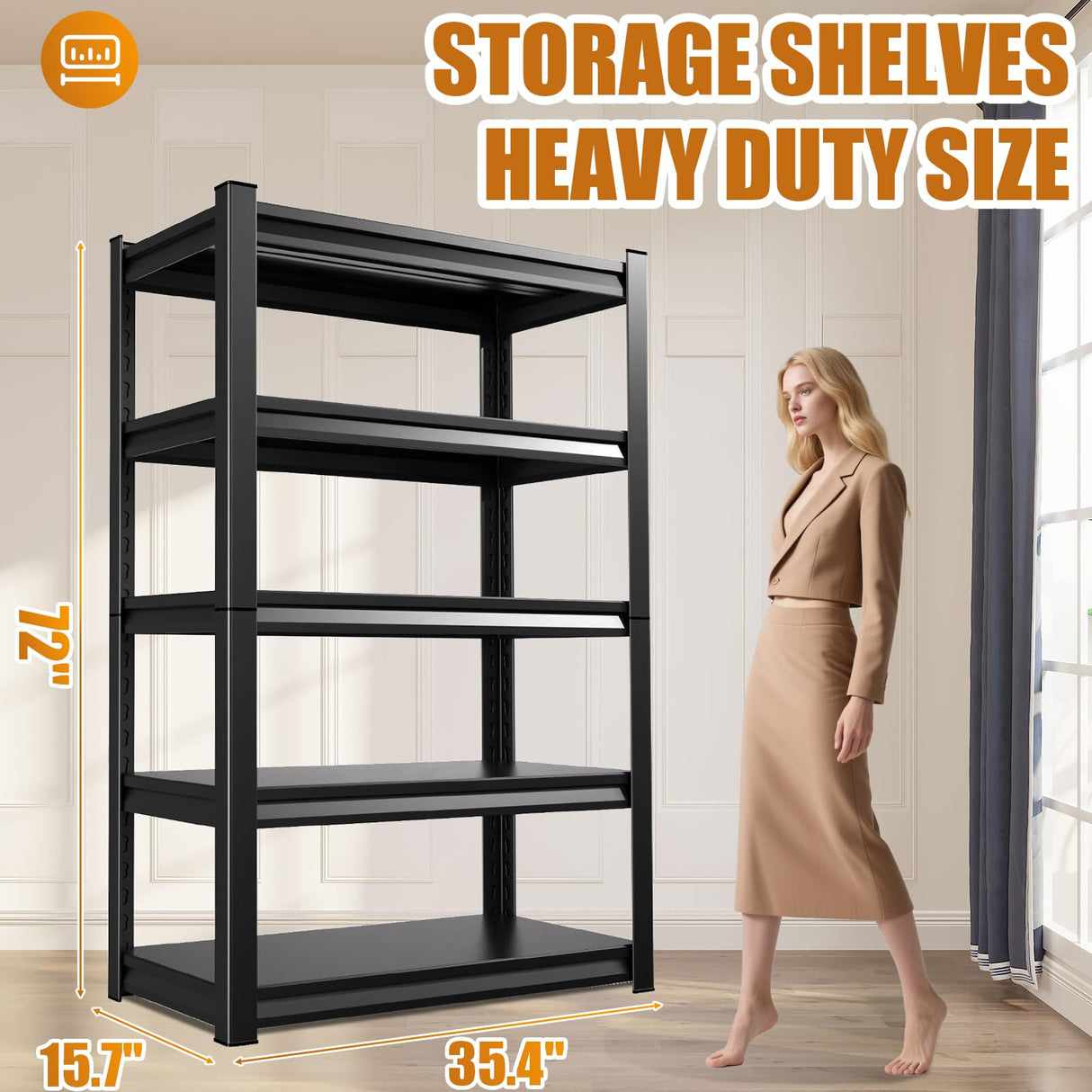 TXTDPL 72" H Storage Shelves, 5-Tier Garage Shelving, 3000 LBS Heavy Duty Shelves, Adjustable Shelving Unit, Steel Shelf Storage Rack, Easy to Assemble, for Garage, Warehouse, Basement, Black TXTDPL