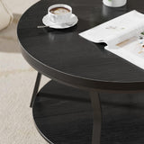 Round Coffee Table, Circle Wood Coffee Tables for Living Room, 2 Tier Industrial Modern Center Table with Thickened Tabletop and Metal Frame, 31.5 inch (Black) AntsandAnts
