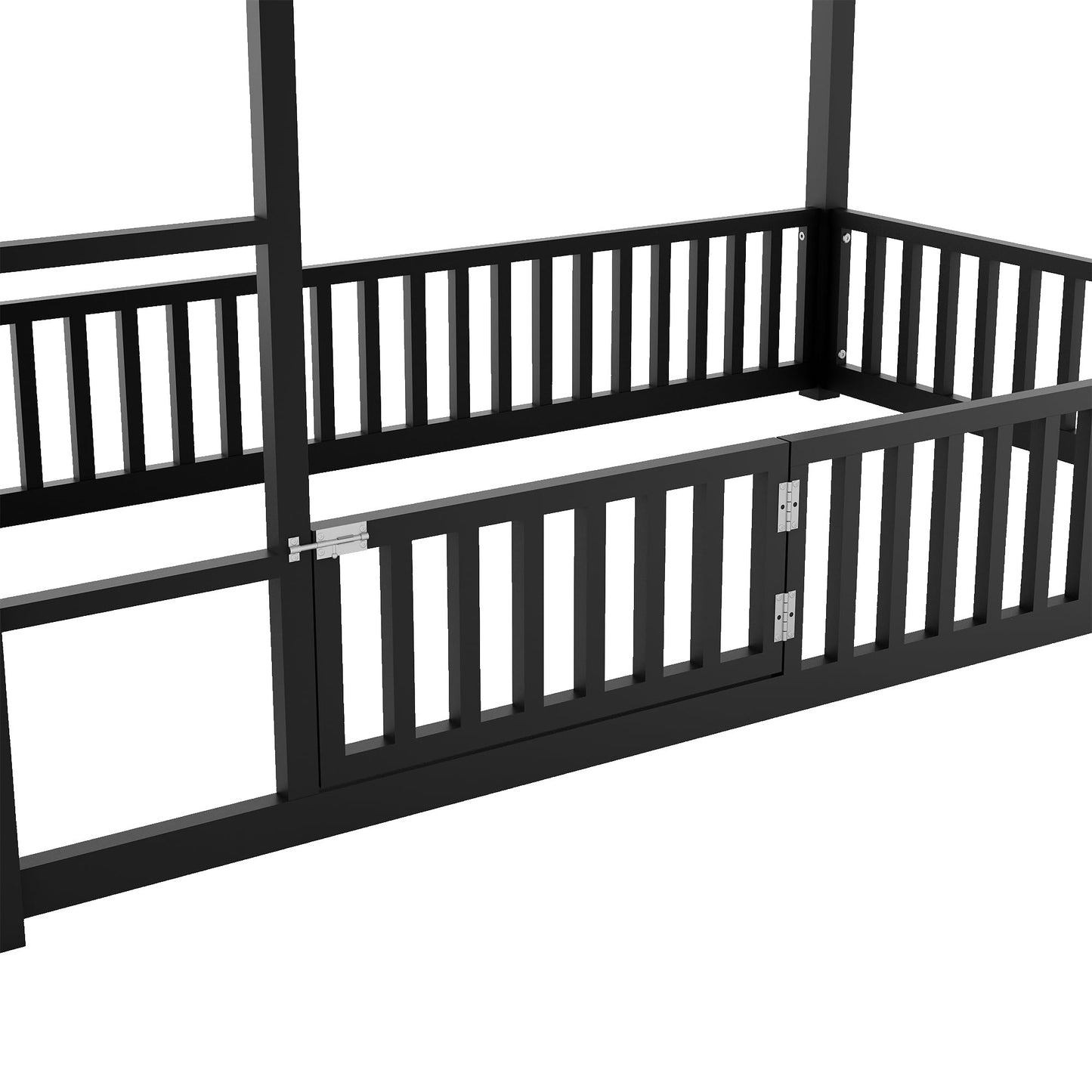 RuiSiSi Twin Over Twin Metal Bunk Bed, House Bunk Bed with Safety Guardrails and Roof Design for Kids, Twin Floor Bunk Beds for Bedroom, Space Saving, No Box Spring Needed, Black