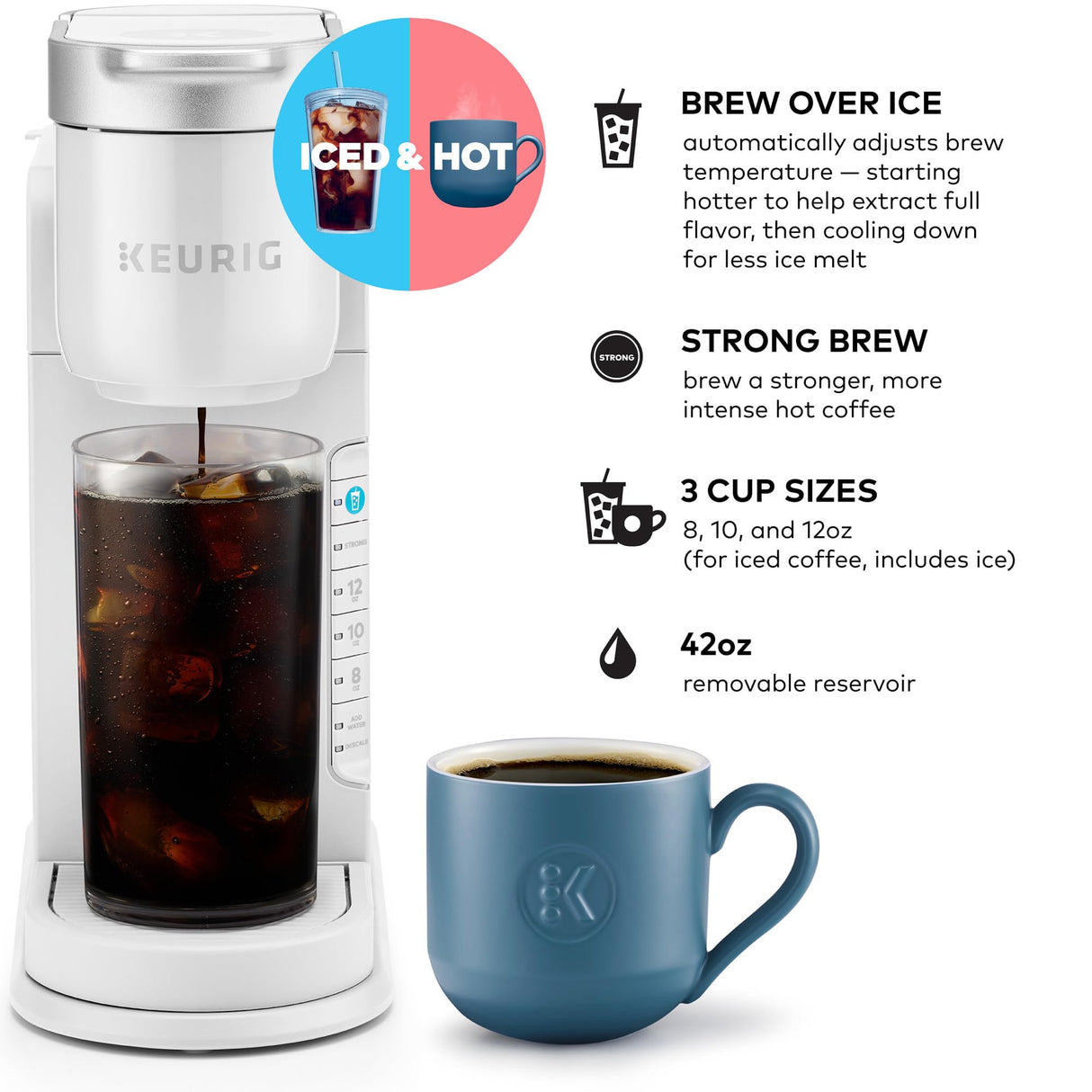 Keurig K-Iced Coffee Maker, Single Serve K-Cup Pod Iced Coffee Maker, With Hot and Cold Coffee Capabilities, Brews Any K-Cup Pod, White Keurig