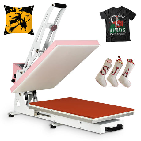 Heat Press Machine for T-Shirts: 16x24 Auto Open Semi-Automatic Sublimation Heat Press with Slide-Out Base, Clamshell Design, 110V, 2000W, for Ceramics, Bags, Cushion and More (Pink) WUMSTOT