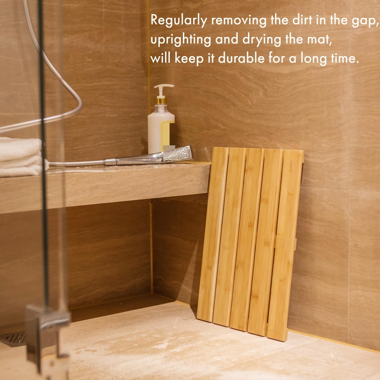 GOBAM Natural Bamboo Bath Mat - Non-Slip Shower & Bathtub Mat, Easy Clean Indoor & Outdoor Floor Mat for Spa, Sauna, Pool - Small 19.7 x 13 inches GOBAM