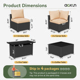 Aoxun 8 Piece Patio Furniture Set with 44” Fire Pit Table Wicker Rattan Patio Sectional Sofa Set Outdoor Seating Furniture with Thickened Cushion, Beige Aoxun