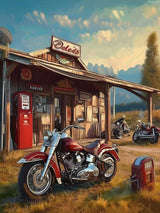 IPISSOI Funny Motorcycles Gas Station Diamond Art Painting Kits for Adult 5D Diamond Art for Adults Round Drill Painting by Diamonds Art and Crafts for Home Wall Decor Gift 12x16inch/30x40cm IPISSOI
