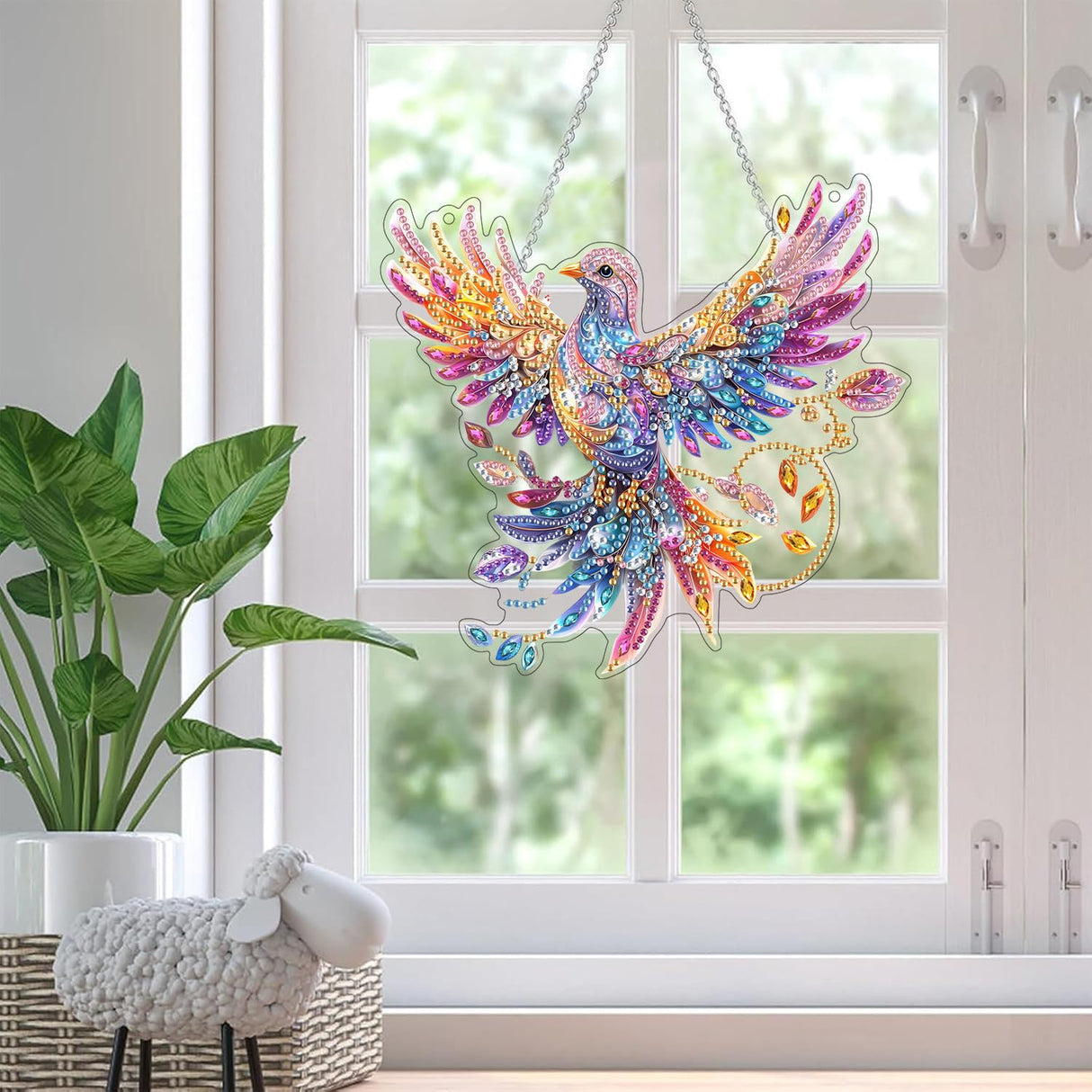SKRYUIE Hanging Diamond Art Kits for Adults Bird, DIY Window Pendant Diamond Painting Kit Sun Catcher, Special Shaped Crystal Acrylic Double Sided, Porch Outdoor Garden Ornaments 7.486 x 7.29 Inch SKRYUIE
