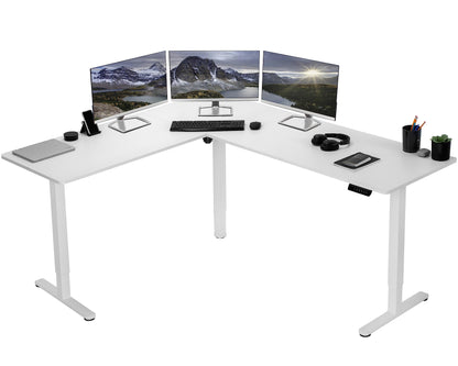 VIVO Electric Corner L-Shaped 75 x 63 inch Standing Desk, Height Adjustable, Memory Controller, White Top White Frame, DESK-E3CTW-75